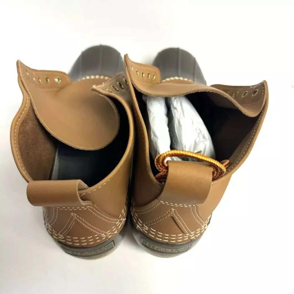 LL Bean Mens Rain Boot Leather Tan Size 13W